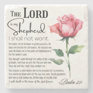 Psalm 23 The Lord is my Shepherd Flower Stone Coaster
