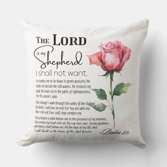 Psalm 23 The Lord is my Shepherd Flower Throw Pillow (Front)