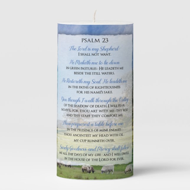 Psalm 23 - The Lord is my Shepherd Pillar Candle (Front)