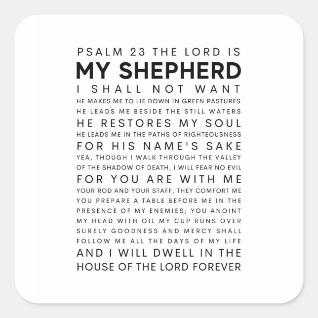 Psalm 23 The Lord is my Shepherd Square Sticker (Front)