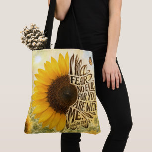 Psalm 23 Verse 4 in Sunflower Tote Bag