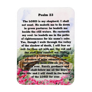 Psalm 23 Watercolor Bridge, pink flowers Magnet