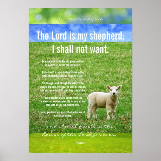 Psalm 23 with a lovely lamb, christian poster | Zazzle.com