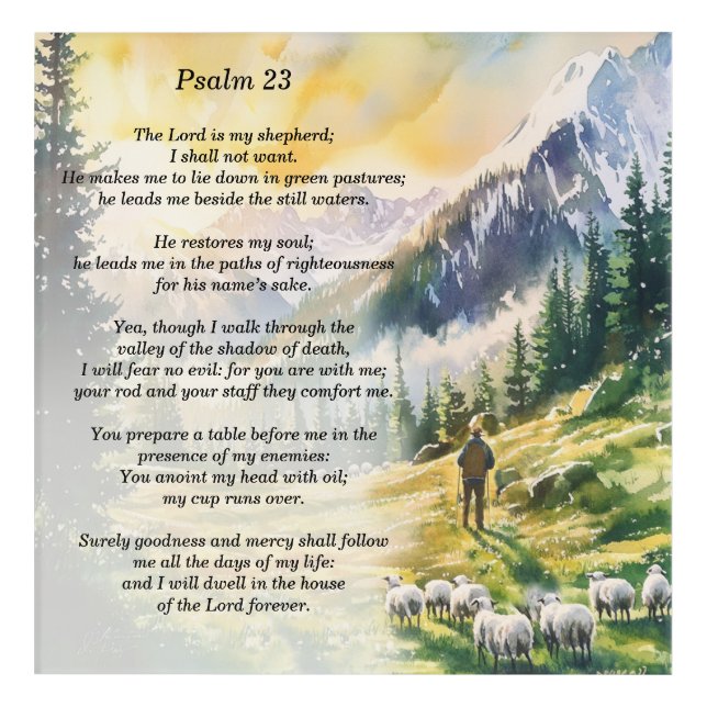 Psalm 23 With Shepherd Imagery Acrylic Print (Front)