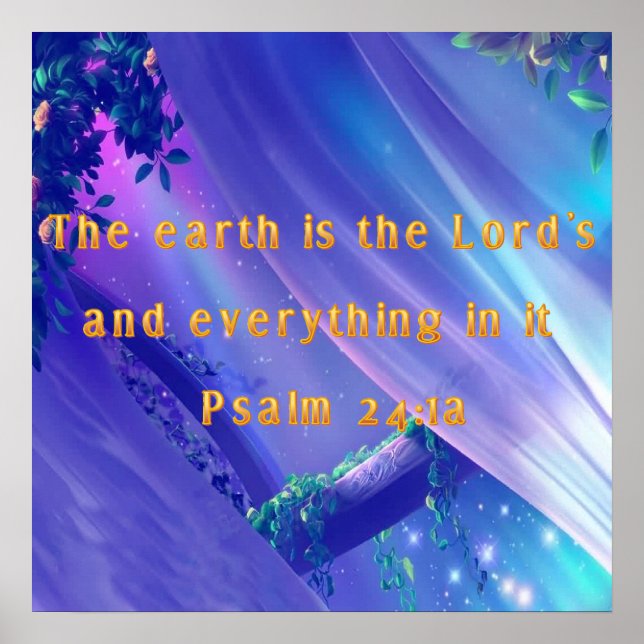 Psalm 24: 1a Bible Verse on Christian Poster (Front)