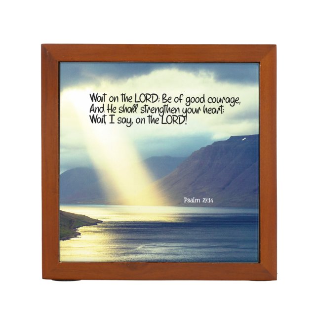 Psalm 27:14 Wait on the LORD Bible Verse Ocean Desk Organizer (Front)