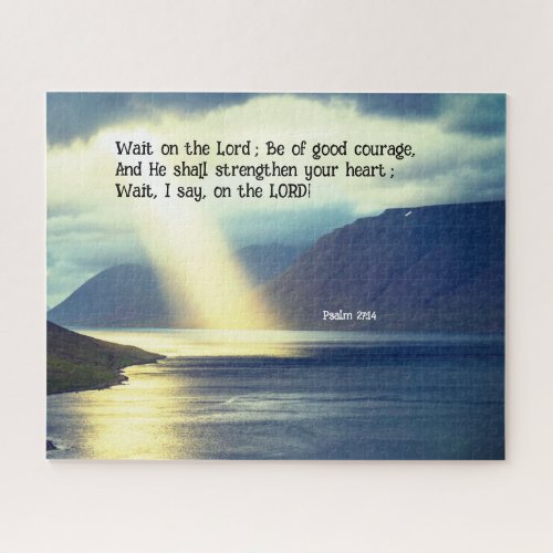 Psalm 2714 Wait on the LORD Bible Verse Ocean Jigsaw Puzzle
