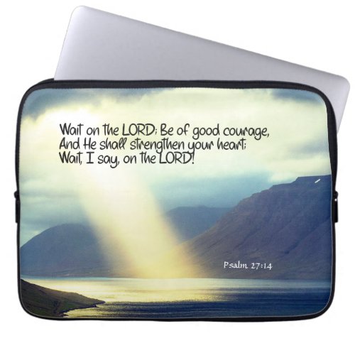 Psalm 2714 Wait on the LORD Bible Verse Ocean Laptop Sleeve