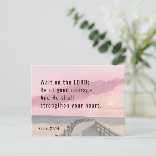 Psalm 27:14 Wait on the Lord Bible Verse Ocean  Postcard (Standing Front)