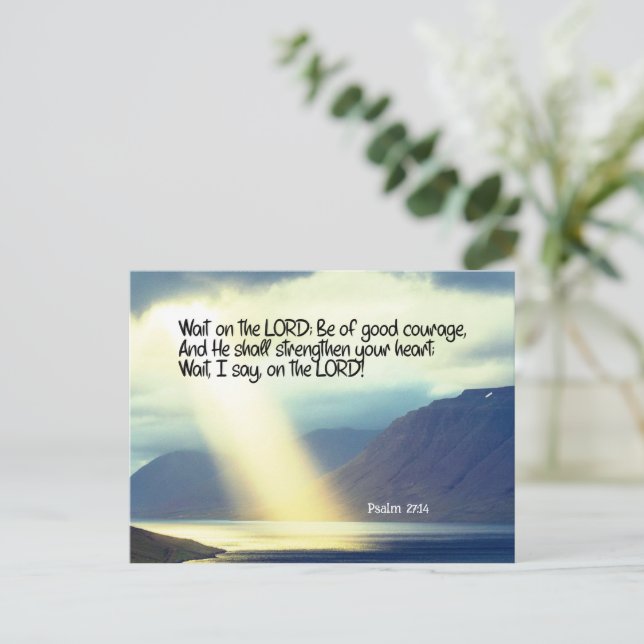 Psalm 27:14 Wait on the LORD Bible Verse Ocean  Postcard (Standing Front)