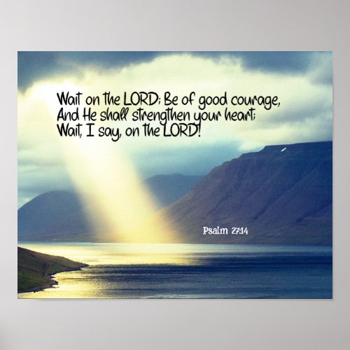 Psalm 2714 Wait on the LORD Bible Verse Ocean  Poster