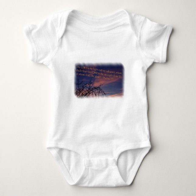 Psalm 27:1 at Dawn White Border Baby Bodysuit (Front)