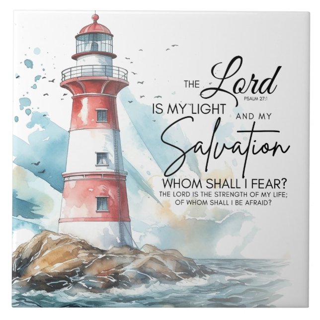 Psalm 27:1 Bible LORD is my Light and Salvation  Ceramic Tile (Front)