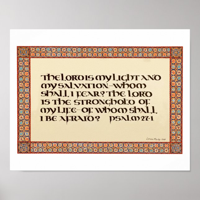 Psalm 27:1 illuminated calligraphy Uncial script Poster (Front)