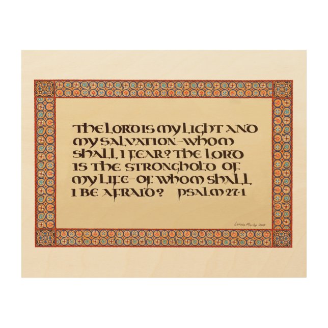 Psalm 27:1 illuminated calligraphy Uncial script Wood Wall Art (Front)