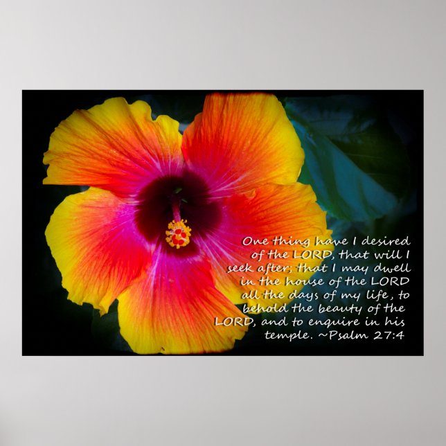 Psalm 27:4 Hibiscus on black Poster (Front)