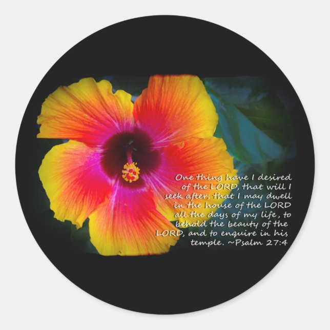 Psalm 27:4 on Black Classic Round Sticker (Front)