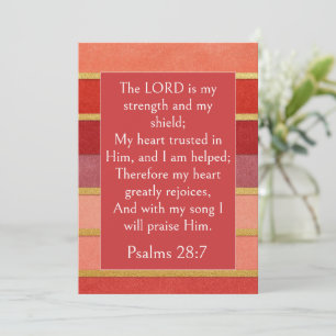 Psalm 28:7 Bible Verse, Peach Gold Red Burgundy Invitation