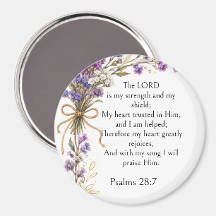 Psalm 28:7 Bible Verse, Purple Lavender Floral Art Magnet