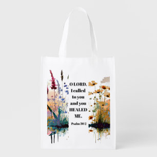 Psalm 30:2 Lord You healed me Christian Bible Grocery Bag