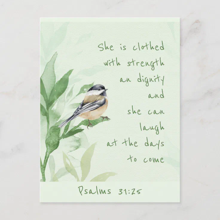 Psalm 31:25 She is clothed with Strength Scripture Postcard | Zazzle
