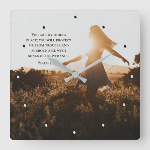 Psalm 327 You are my hiding place Bible Verse Square Wall Clock