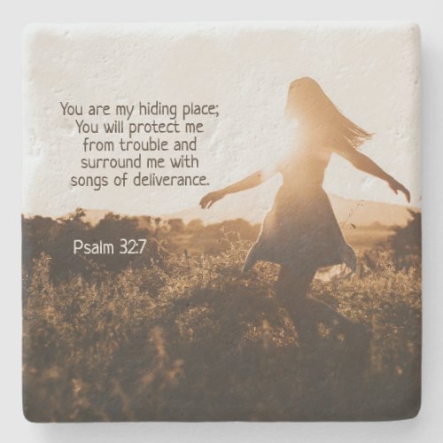 Psalm 327 You are my hiding place Bible Verse Stone Coaster