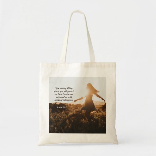 Psalm 327 You are my hiding place Bible Verse Tote Bag