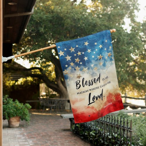 Psalm 3312 Blessed is the Nation USA Bible Verse House Flag