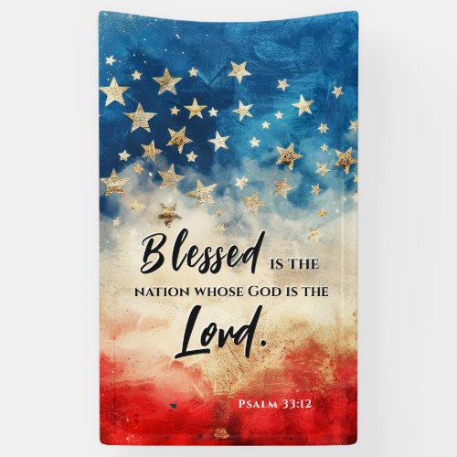 Psalm 3312 Blessed is the Nation USA Flag Bible Banner