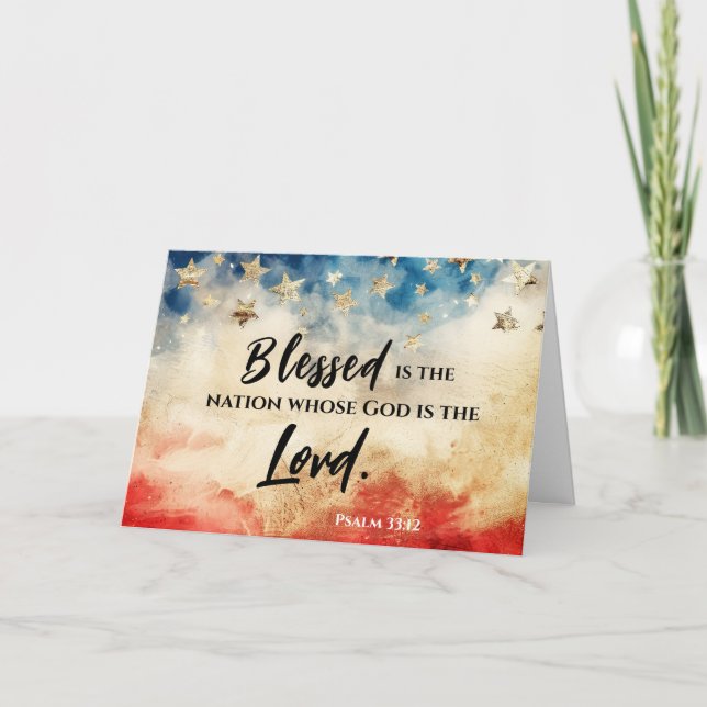 Psalm 33:12 Blessed is the Nation USA Flag Bible Card (Front)