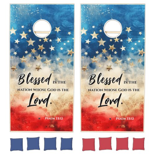 Psalm 3312 Blessed is the Nation USA Flag Bible  Cornhole Set