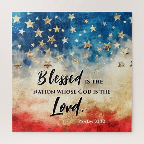 Psalm 3312 Blessed is the Nation USA Flag Bible Jigsaw Puzzle