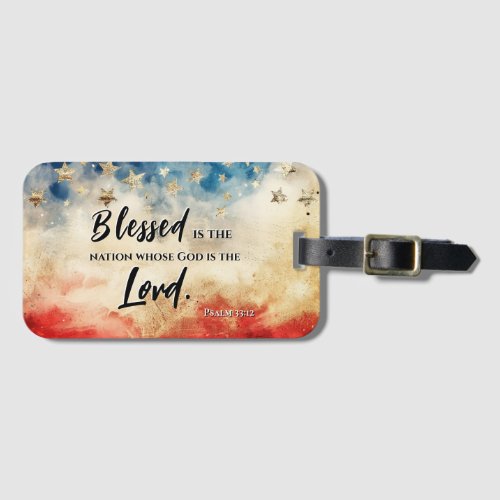 Psalm 3312 Blessed is the Nation USA Flag Bible  Luggage Tag