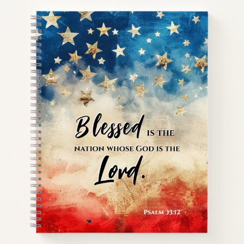 Psalm 3312 Blessed is the Nation USA Flag Bible  Notebook