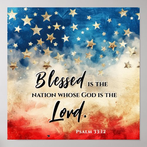 Psalm 3312 Blessed is the Nation USA Flag Bible Poster