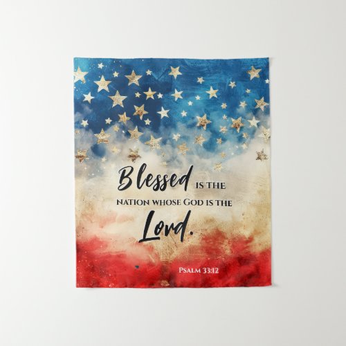 Psalm 3312 Blessed is the Nation USA Flag Bible  Tapestry