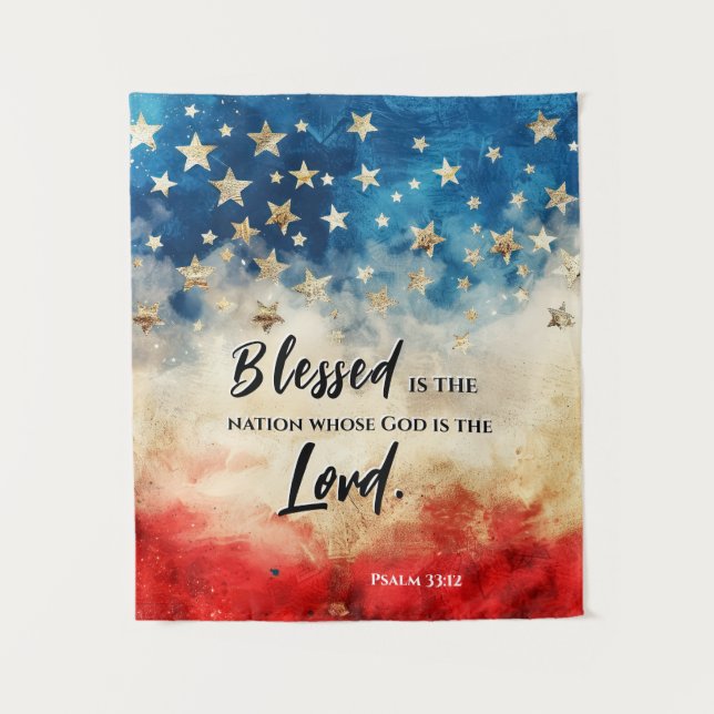 Psalm 33:12 Blessed is the Nation USA Flag Bible  Tapestry (Front)