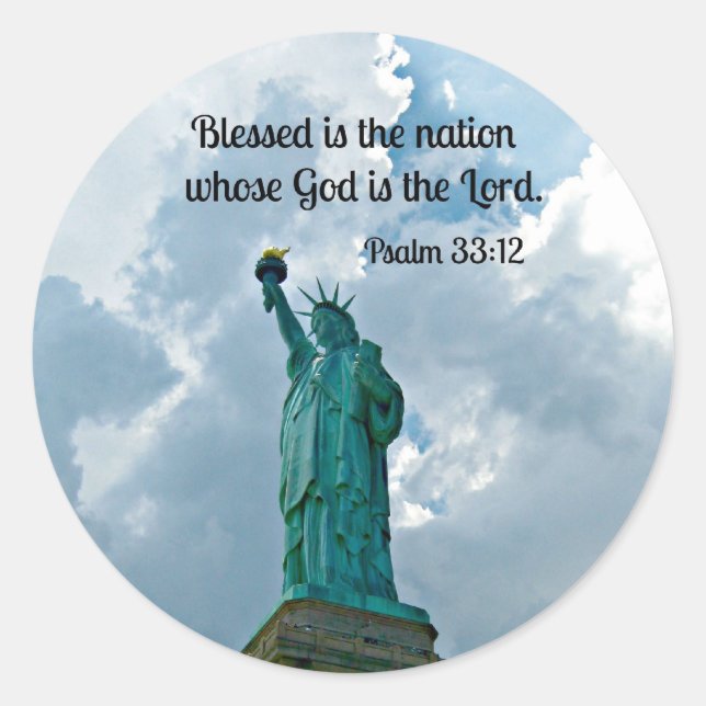 Psalm 33:12 classic round sticker (Front)