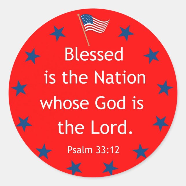 Psalm 33:12 (Patriotic) Classic Round Sticker (Front)