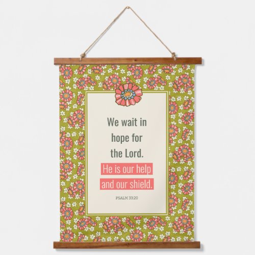 Psalm 3320 Hope in the Lord Pink Green Retro Hanging Tapestry