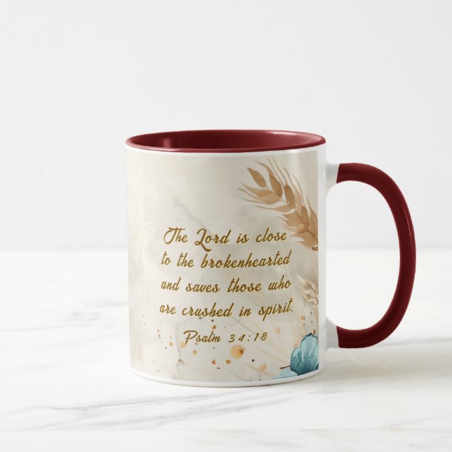 Psalm 34:18 Lord is close to brokenhearted Bible Mug (Right)
