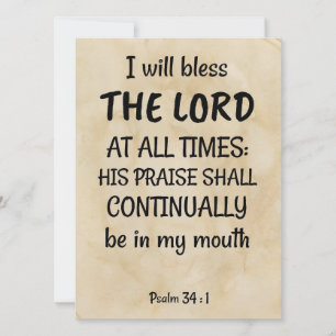 Psalm 34:1 (KJV) on a biblical-scroll background Holiday Card