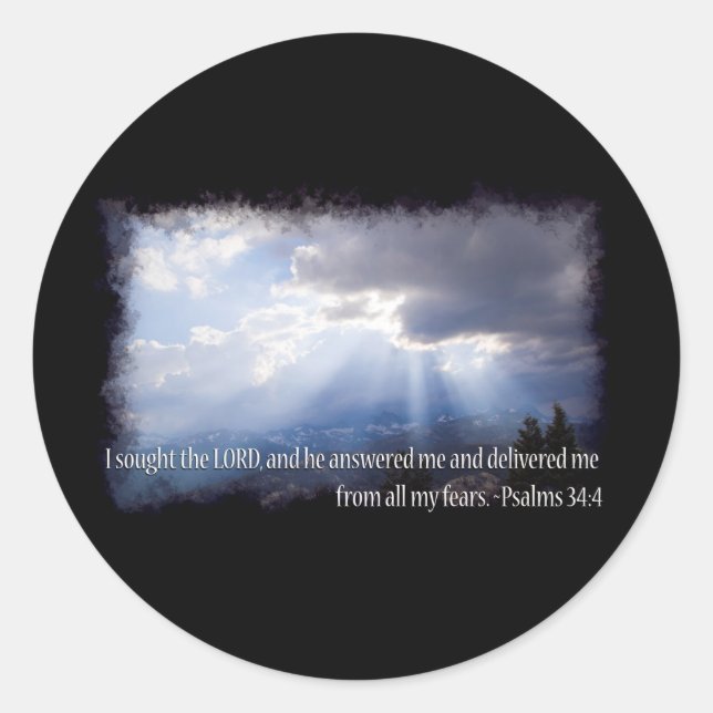 Psalm 34:4 dark background classic round sticker (Front)