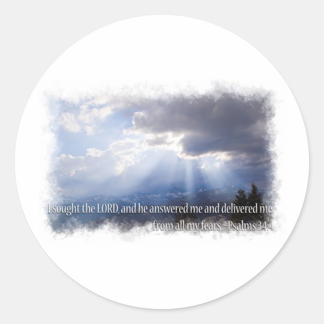 Psalm 34:4 light background classic round sticker (Front)