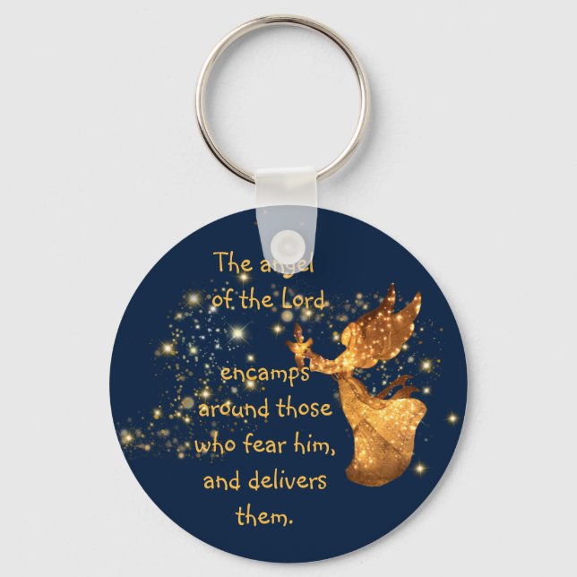 Psalm 34:7 Angel of the Lord Encamps Around   Keychain (Front)