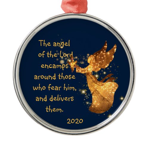 Psalm 34:7 Angel of the Lord Encamps Around   Meta Metal Ornament