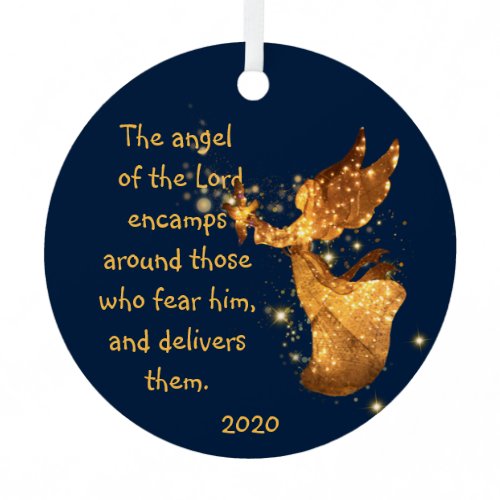 Psalm 34:7 Angel of the Lord Encamps Around   Metal Ornament