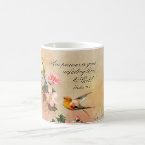 Psalm 367 Bible Verse Vintage Birds and Flowers Coffee Mug