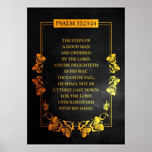 Psalm 37:23-24 Bible Verse Poster (Front)